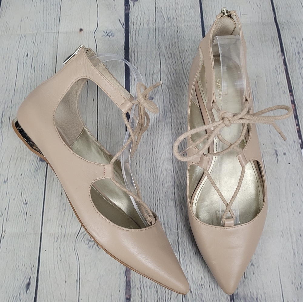 SAKS FIFTH AVENUE | Estyn light nude lace up point flats